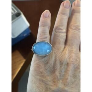 Gabriel & Co SS Oval Rock Crystal & Turquoise Ring Size 5